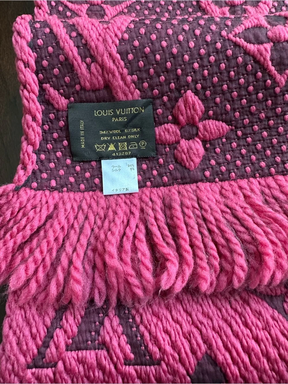 Louis Vuitton Hot Pink Monogram Fringe Scarf